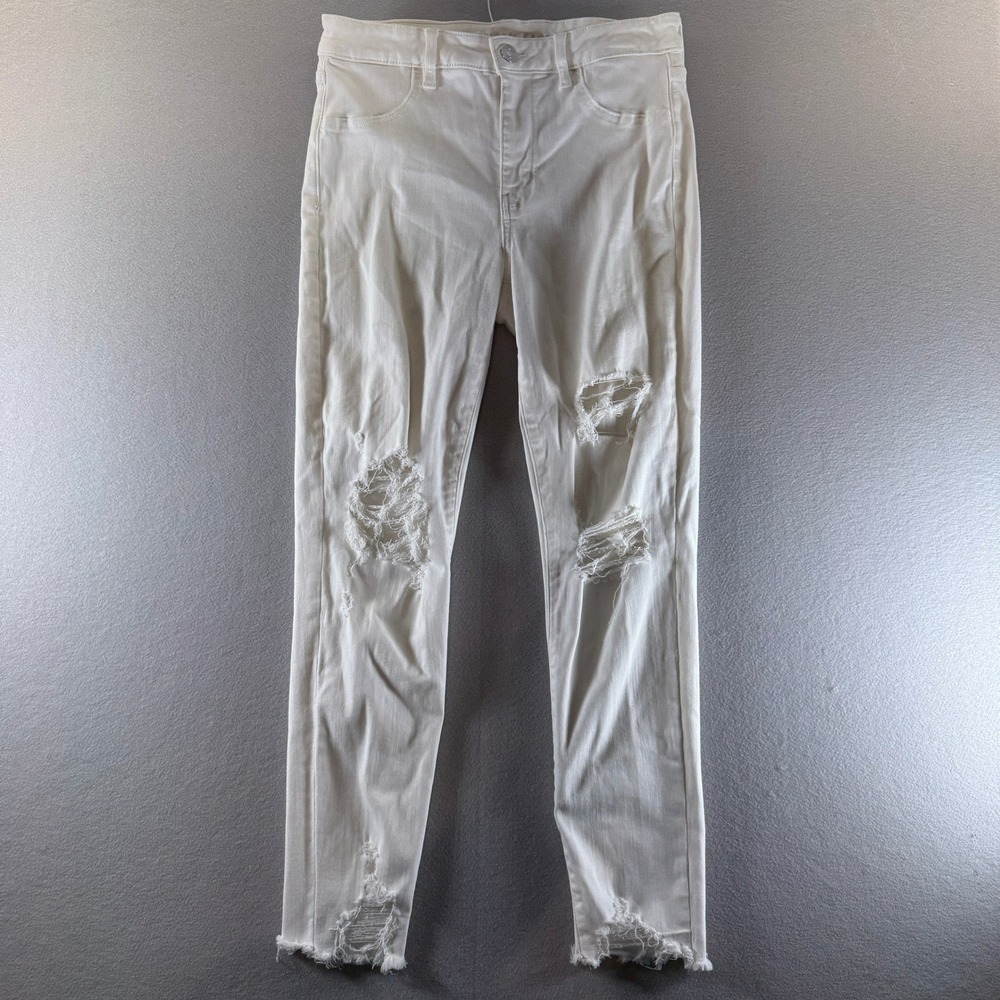 American Eagle White Next‎ Level Stretch Distressed Skinny Jeans Size 12 Regular